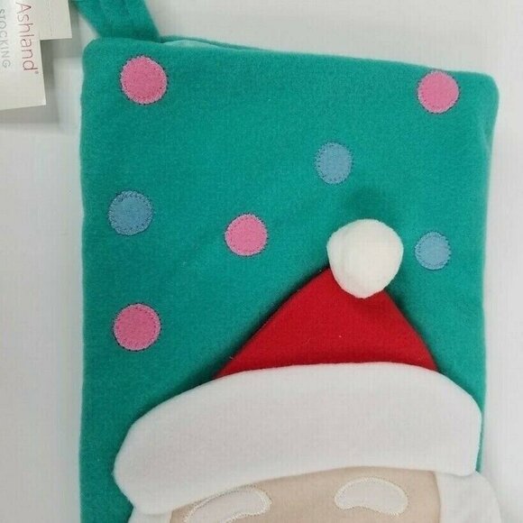Ashland Santa Claus Christmas Holiday 17" Stocking Red‎ White Teal Applique New - Picture 2 of 5